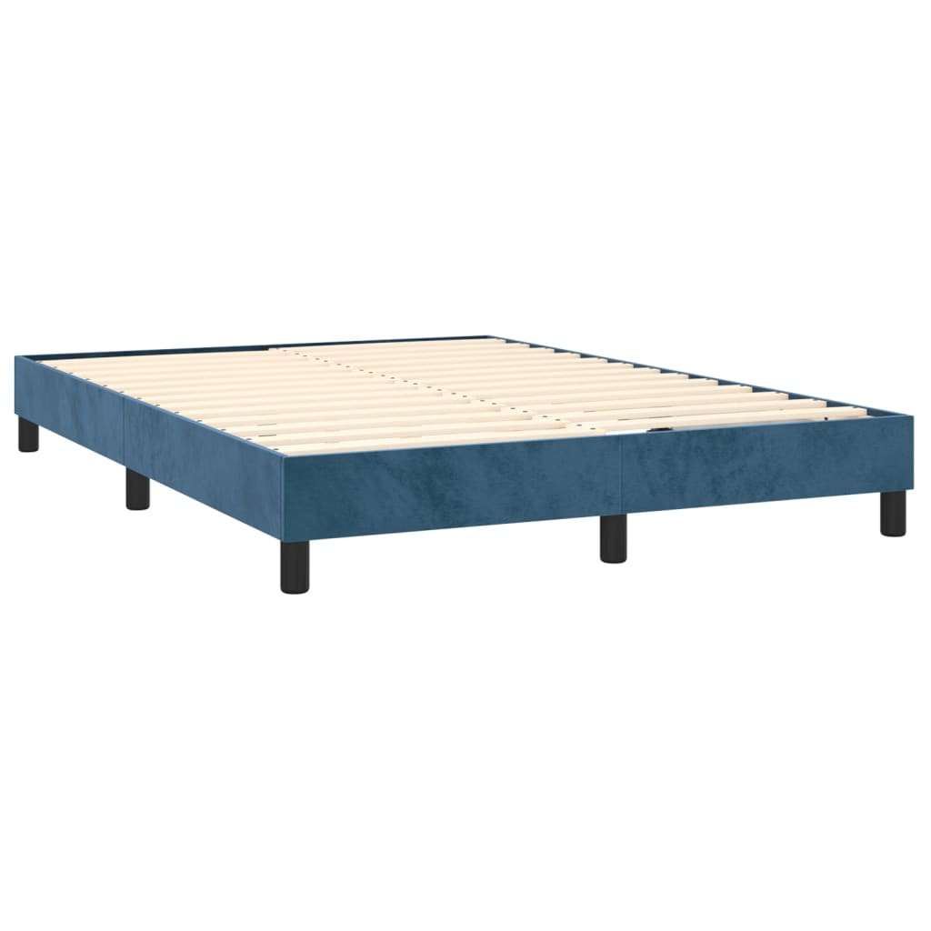 Κρεβάτι Boxspring με Στρώμα Σκούρο Μπλε 140x190 εκ. Βελούδινο - Pakobazaar