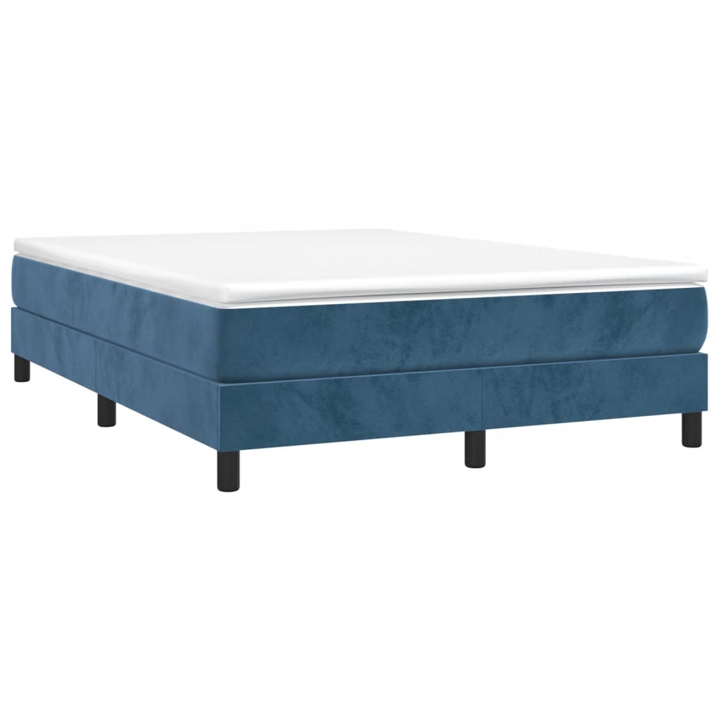 Κρεβάτι Boxspring με Στρώμα Σκούρο Μπλε 140x200 εκ. Βελούδινο - Pakobazaar