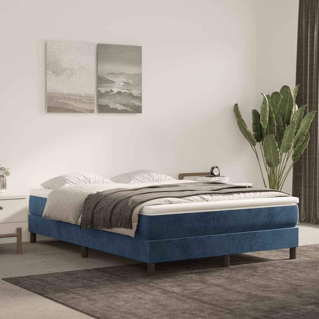Κρεβάτι Boxspring με Στρώμα Σκούρο Μπλε 140x200 εκ. Βελούδινο - Pakobazaar