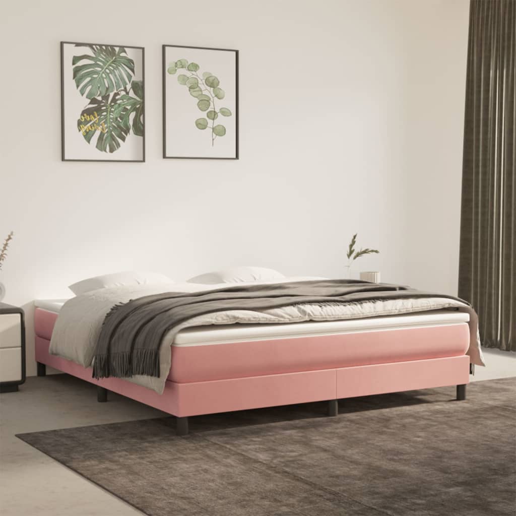 Κρεβάτι Boxspring με Στρώμα Ροζ 180x200 εκ. Βελούδινο