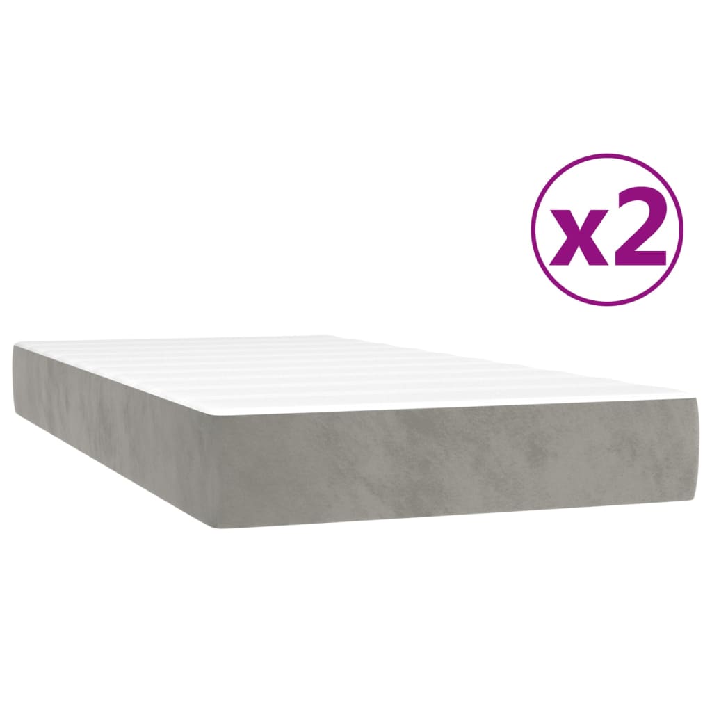 Κρεβάτι Boxspring με Στρώμα Ανοιχτό Γκρι 200x200 εκ. Βελούδινο - Pakobazaar
