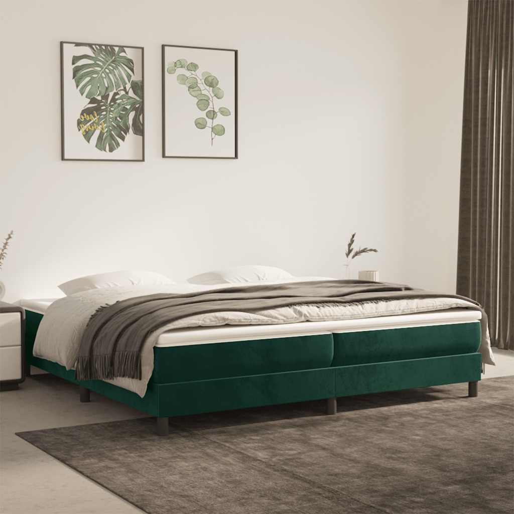 Κρεβάτι Boxspring με Στρώμα Σκούρο Πράσινο 200x200εκ. Βελούδινο