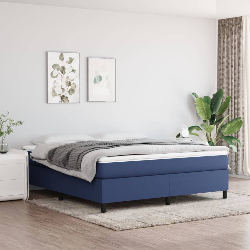 Κρεβάτι Boxspring με Στρώμα Μπλε 160x200 εκ. Υφασμάτινο