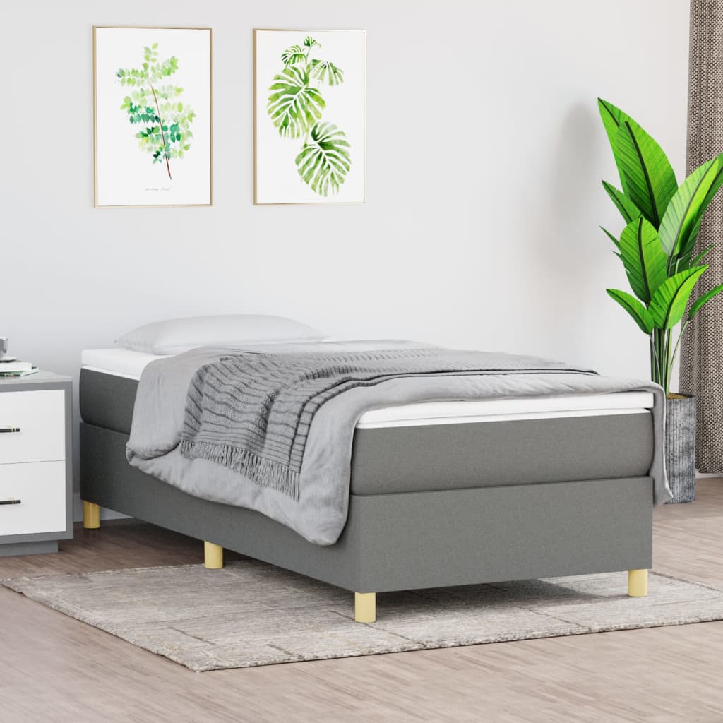 Κρεβάτι Boxspring με Στρώμα Σκούρο Γκρι 90x190 εκ. Υφασμάτινο - Pakobazaar