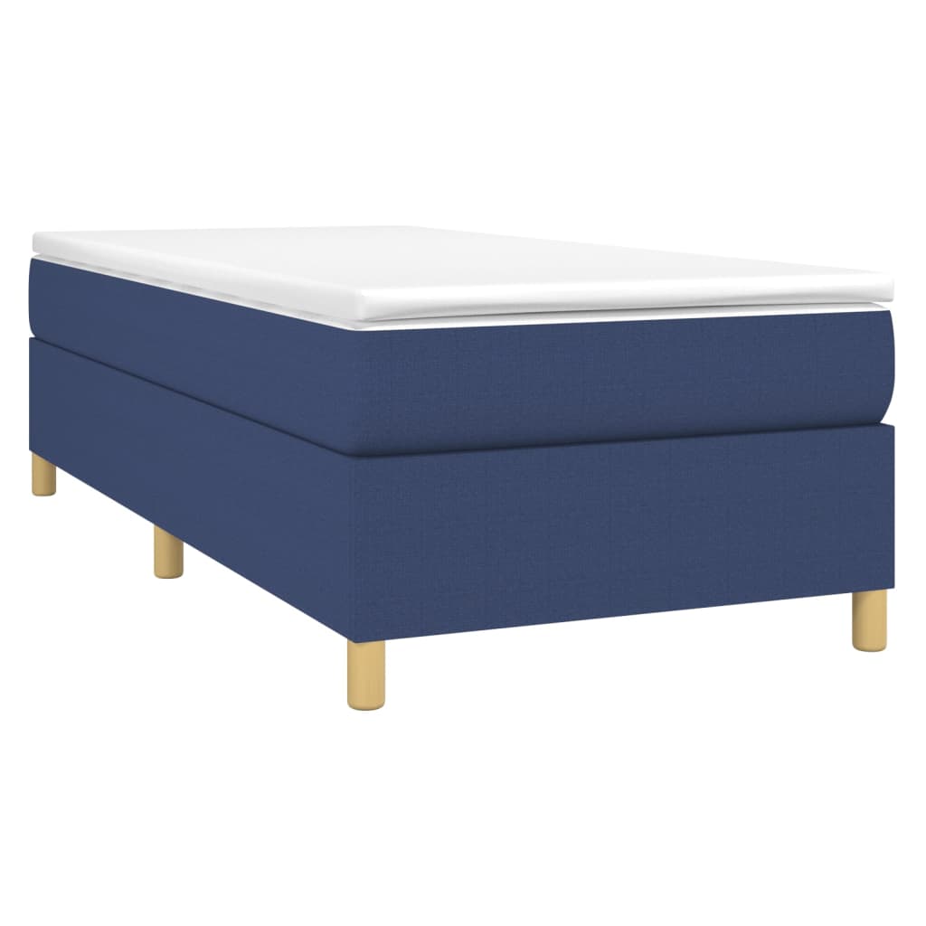 Κρεβάτι Boxspring με Στρώμα Μπλε 90x200 εκ.Υφασμάτινο