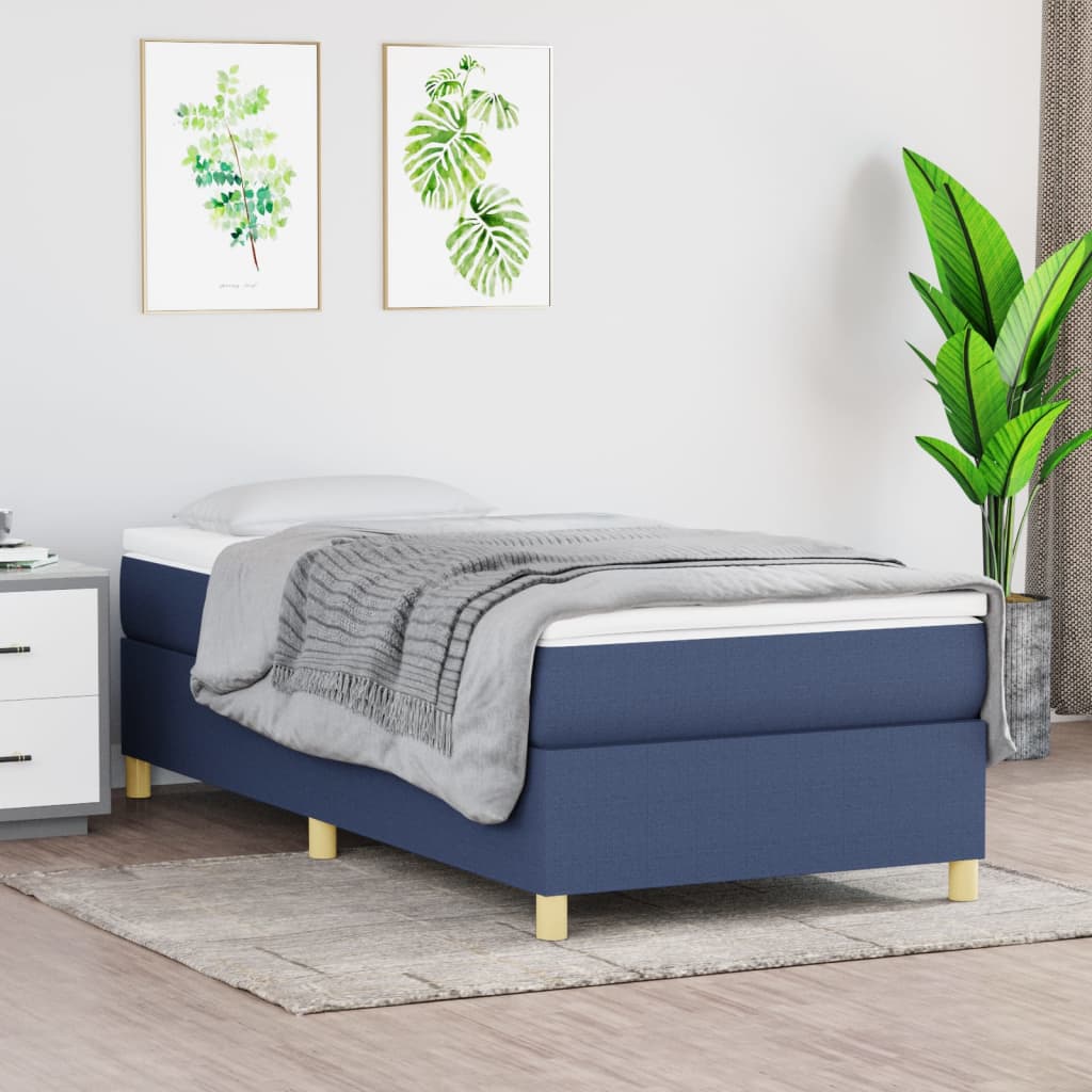 Κρεβάτι Boxspring με Στρώμα Μπλε 90x200 εκ.Υφασμάτινο
