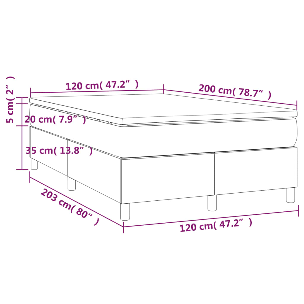 Κρεβάτι Boxspring με Στρώμα Σκούρο Γκρι 120x200 εκ. Υφασμάτινο