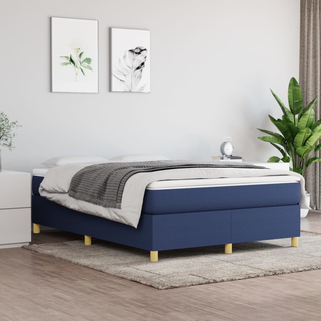 Κρεβάτι Boxspring με Στρώμα Μπλε 140x190 εκ. Υφασμάτινο