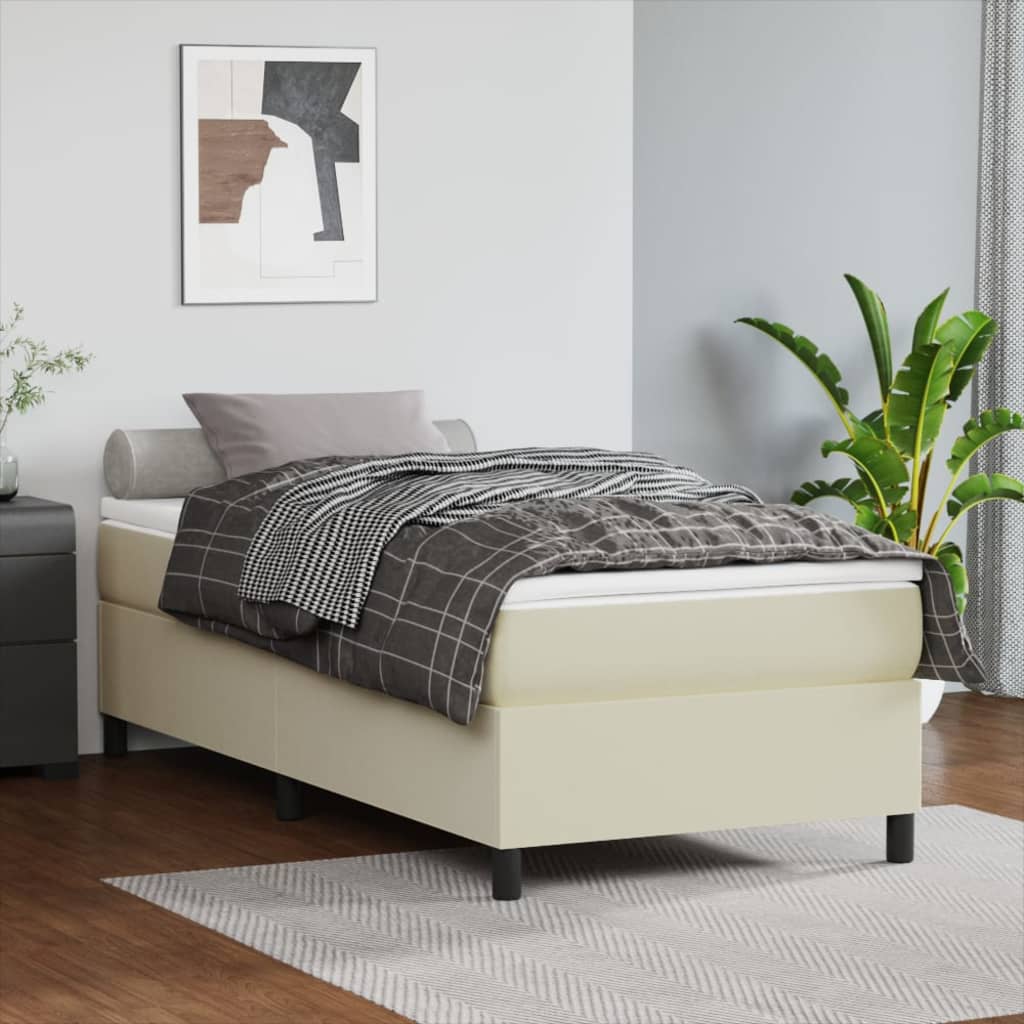 Κρεβάτι Boxspring με Στρώμα Κρεμ 80 x 200 εκ. Συνθετικό Δέρμα - Pakobazaar