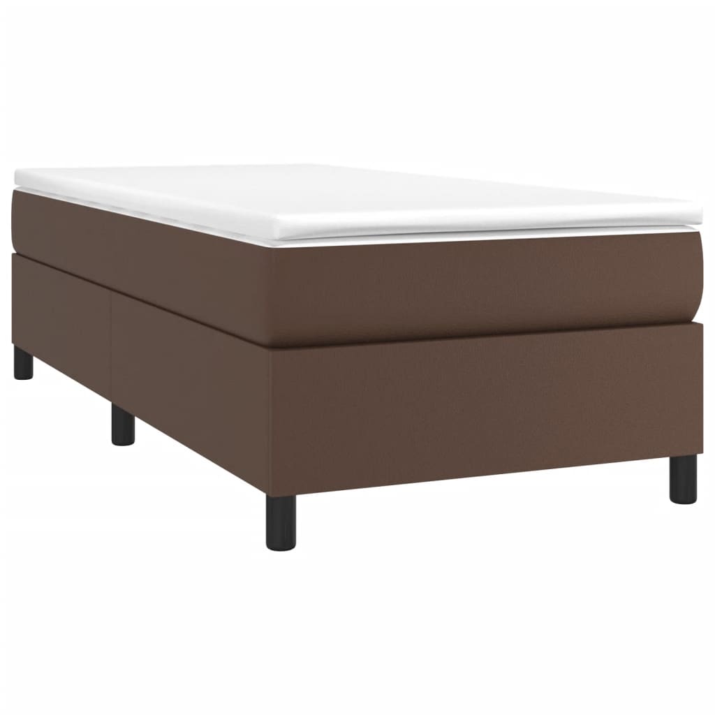 Κρεβάτι Boxspring με Στρώμα Καφέ 90x190 εκ. από Συνθετικό Δέρμα