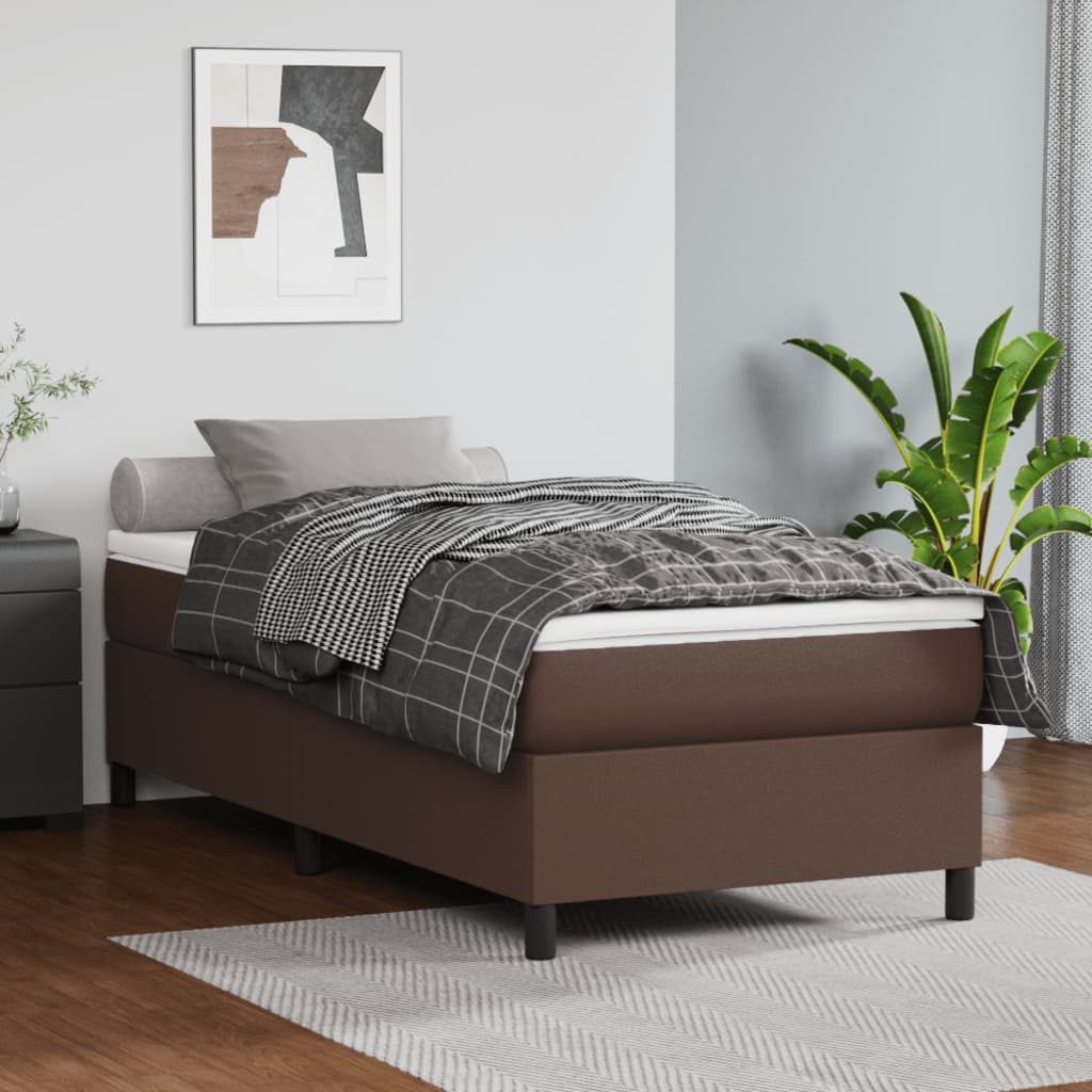 Κρεβάτι Boxspring με Στρώμα Καφέ 90x190 εκ. από Συνθετικό Δέρμα