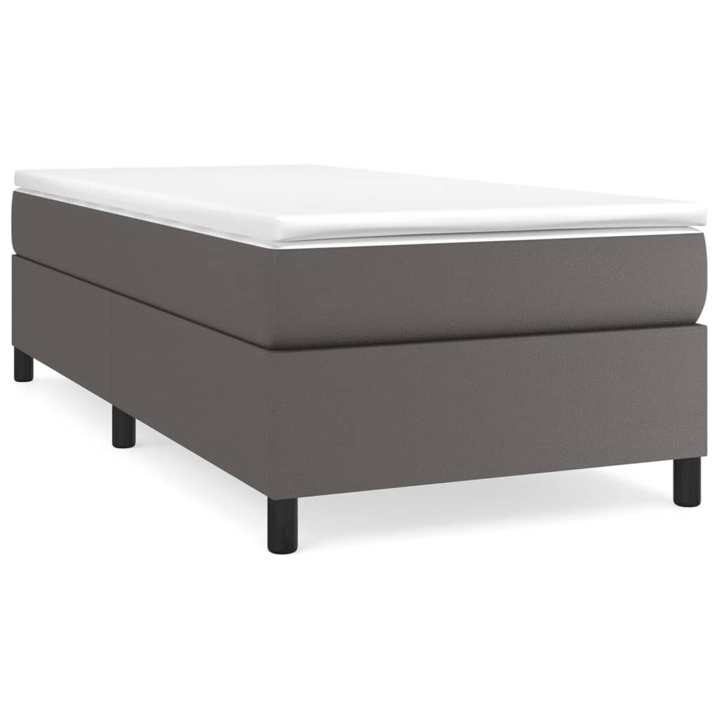 Κρεβάτι Boxspring με Στρώμα Γκρι 90x190 εκ. από Συνθετικό Δέρμα
