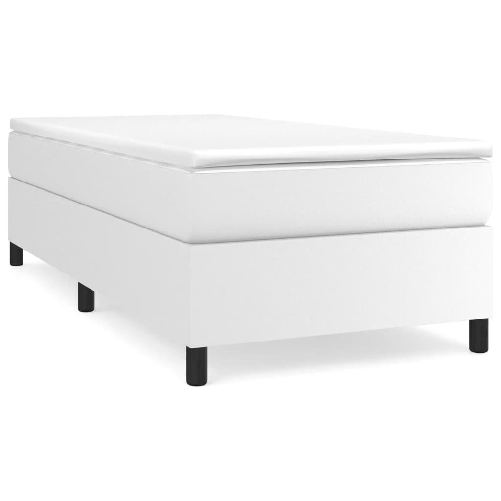 Κρεβάτι Boxspring με Στρώμα Λευκό 90x200εκ. από Συνθετικό Δέρμα