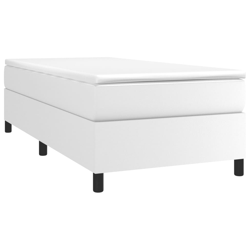Κρεβάτι Boxspring με Στρώμα Λευκό 90x200εκ. από Συνθετικό Δέρμα