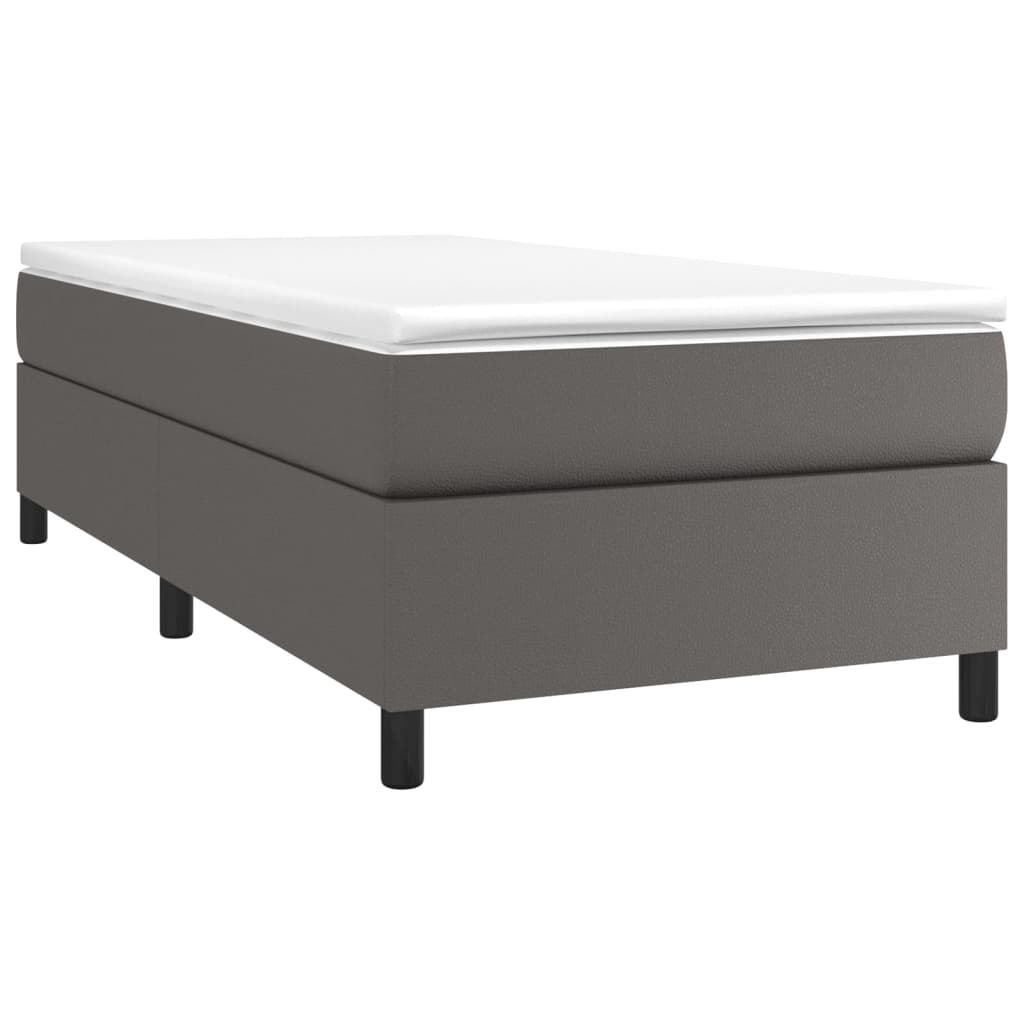 Κρεβάτι Boxspring με Στρώμα Γκρι 90x200 εκ. από Συνθετικό Δέρμα