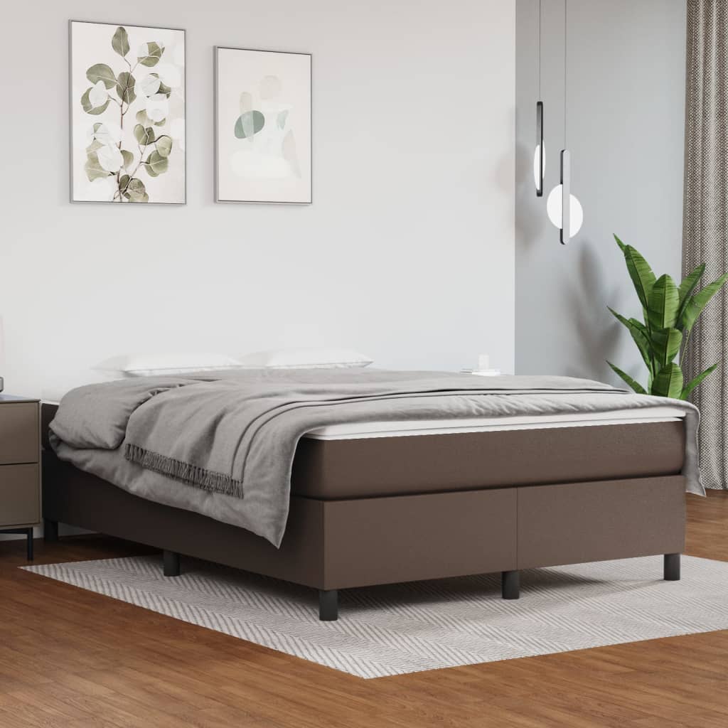 Κρεβάτι Boxspring με Στρώμα Καφέ 140x190εκ. από Συνθετικό Δέρμα - Pakobazaar