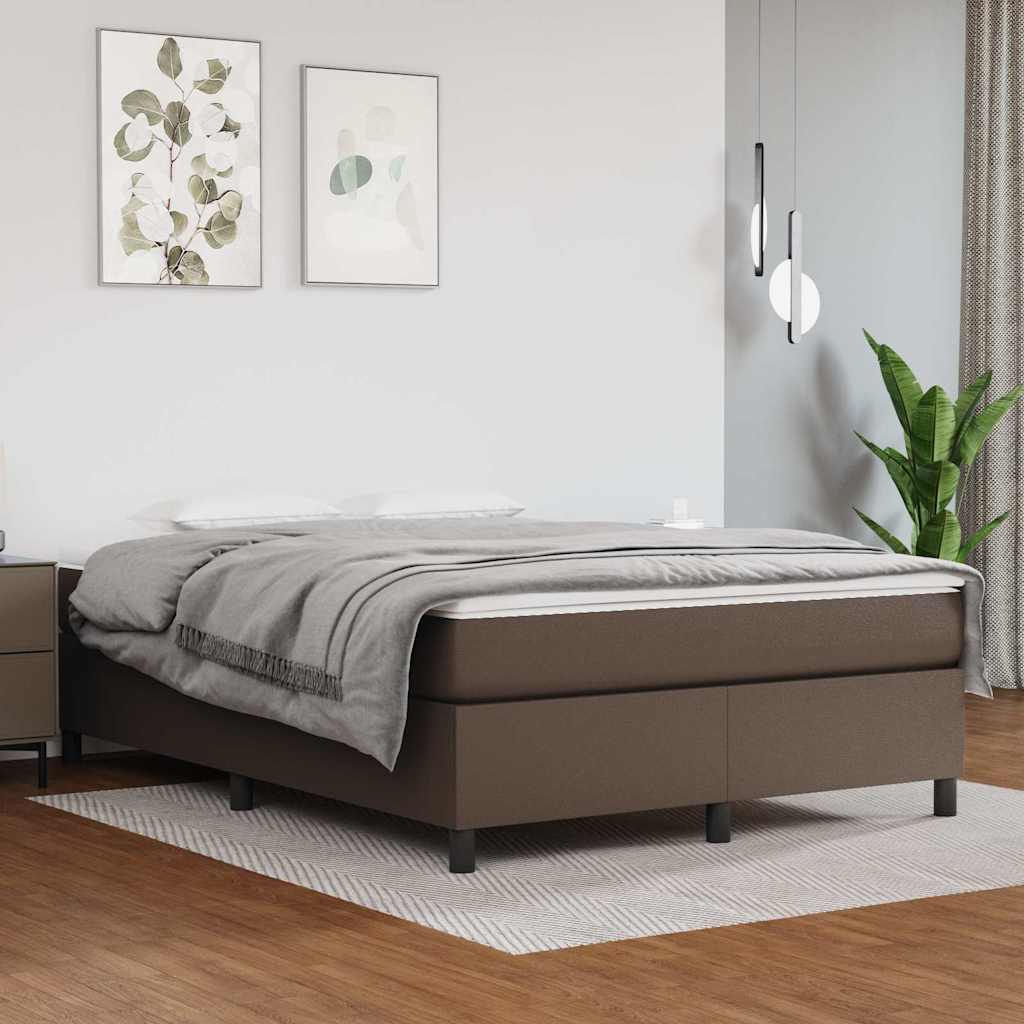 Κρεβάτι Boxspring με Στρώμα Καφέ 140x200εκ. από Συνθετικό Δέρμα - Pakobazaar