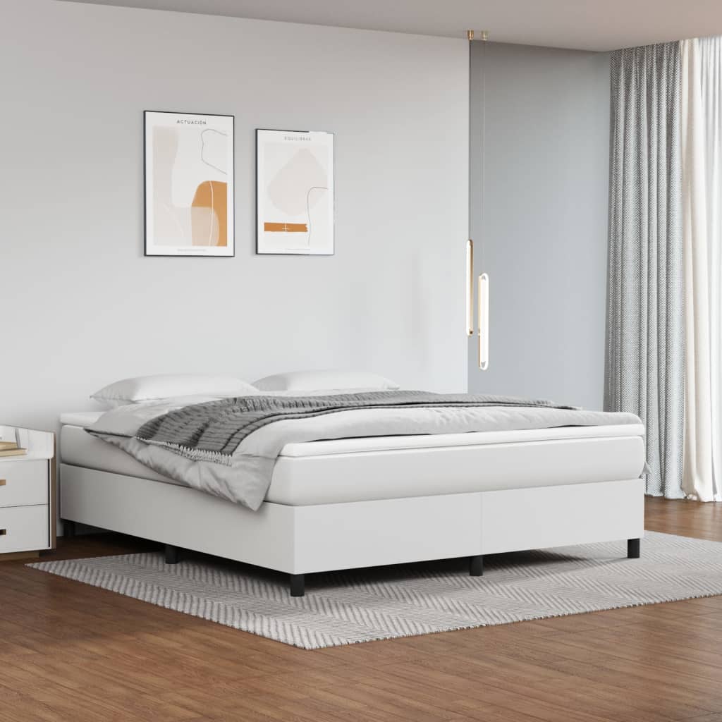 Κρεβάτι Boxspring με Στρώμα Λευκό 160x200εκ.από Συνθετικό Δέρμα