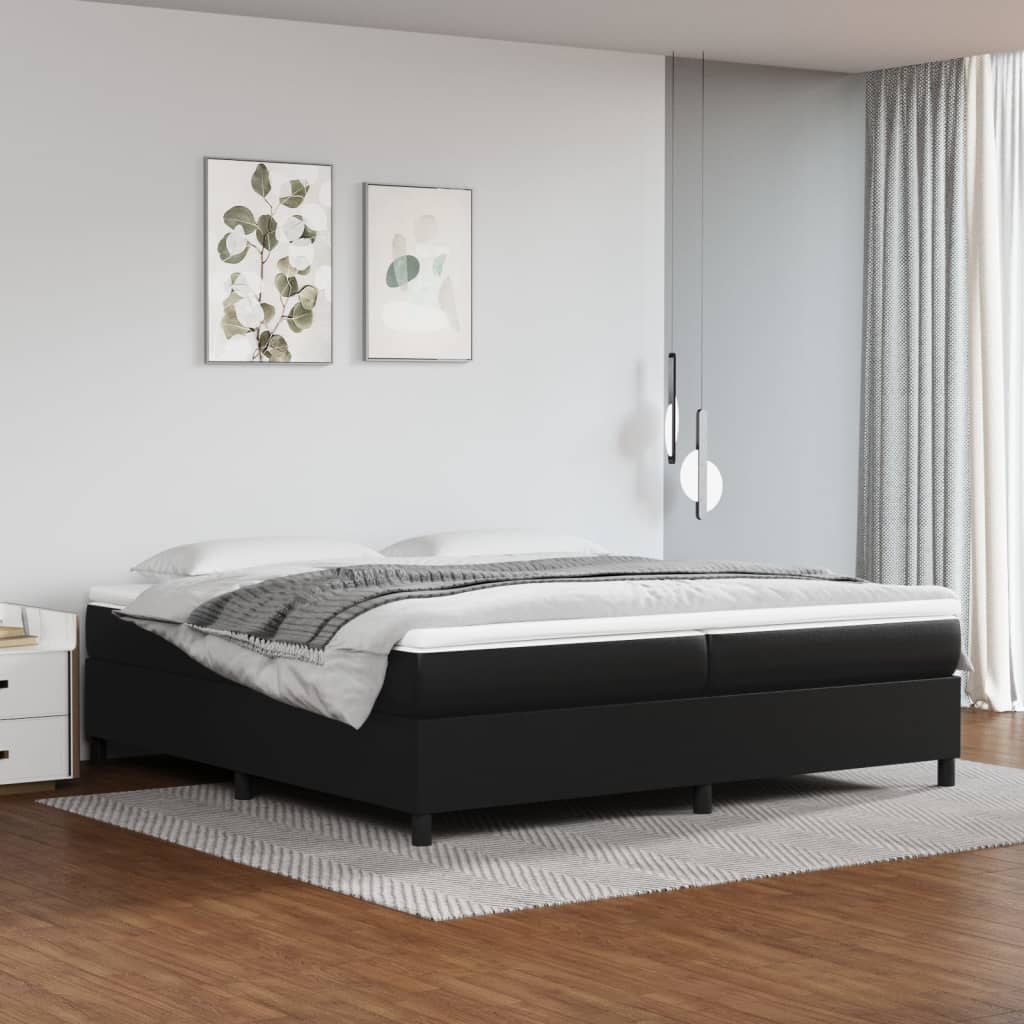 Κρεβάτι Boxspring με Στρώμα Μαύρο 200x200 εκ. Συνθετικό Δέρμα - Pakobazaar
