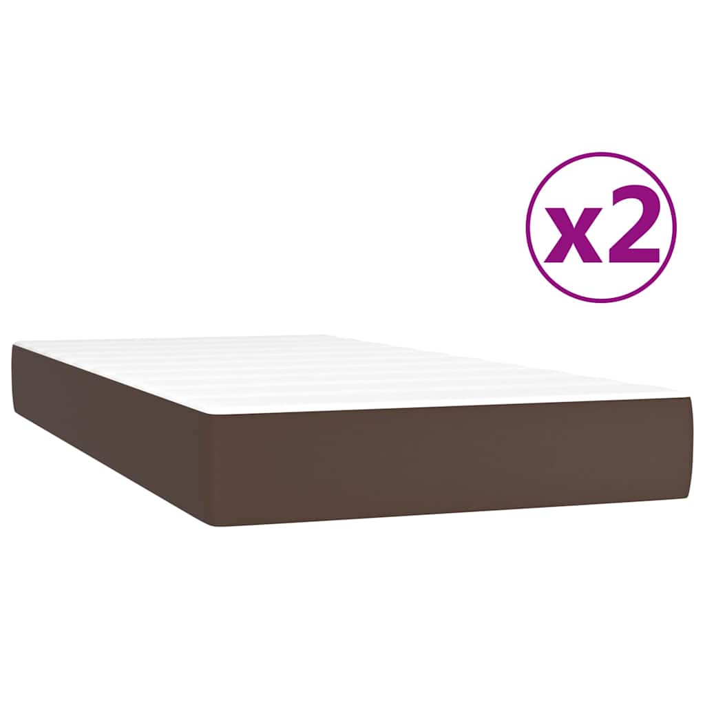 Κρεβάτι Boxspring με Στρώμα Καφέ 200x200 εκ. Συνθετικό Δέρμα - Pakobazaar
