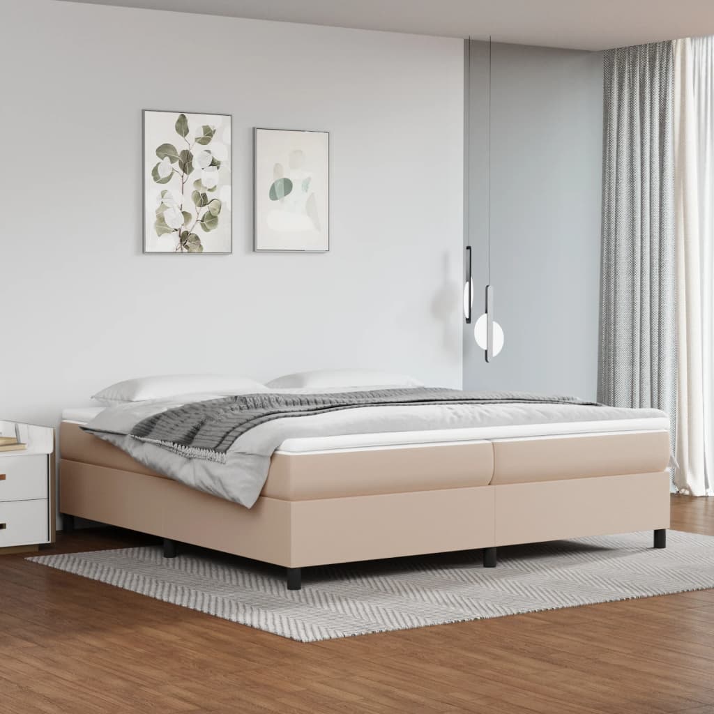 Κρεβάτι Boxspring με Στρώμα Καπουτσίνο 200x200εκ.από Συνθ.Δέρμα