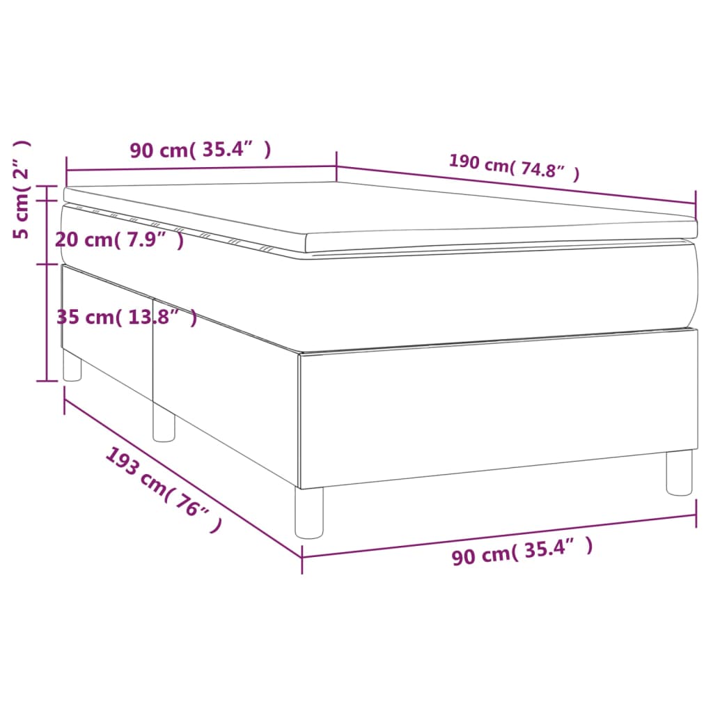 Κρεβάτι Boxspring με Στρώμα Ανοιχτό Γκρι 90x190 εκ. Βελούδινο