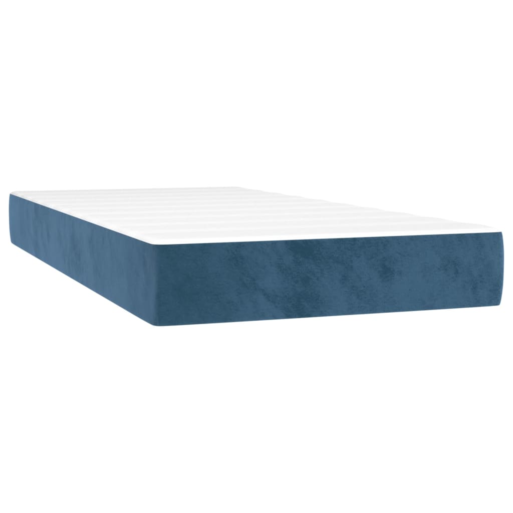 Κρεβάτι Boxspring με Στρώμα Σκούρο Μπλε 90x190 εκ. Βελούδινο