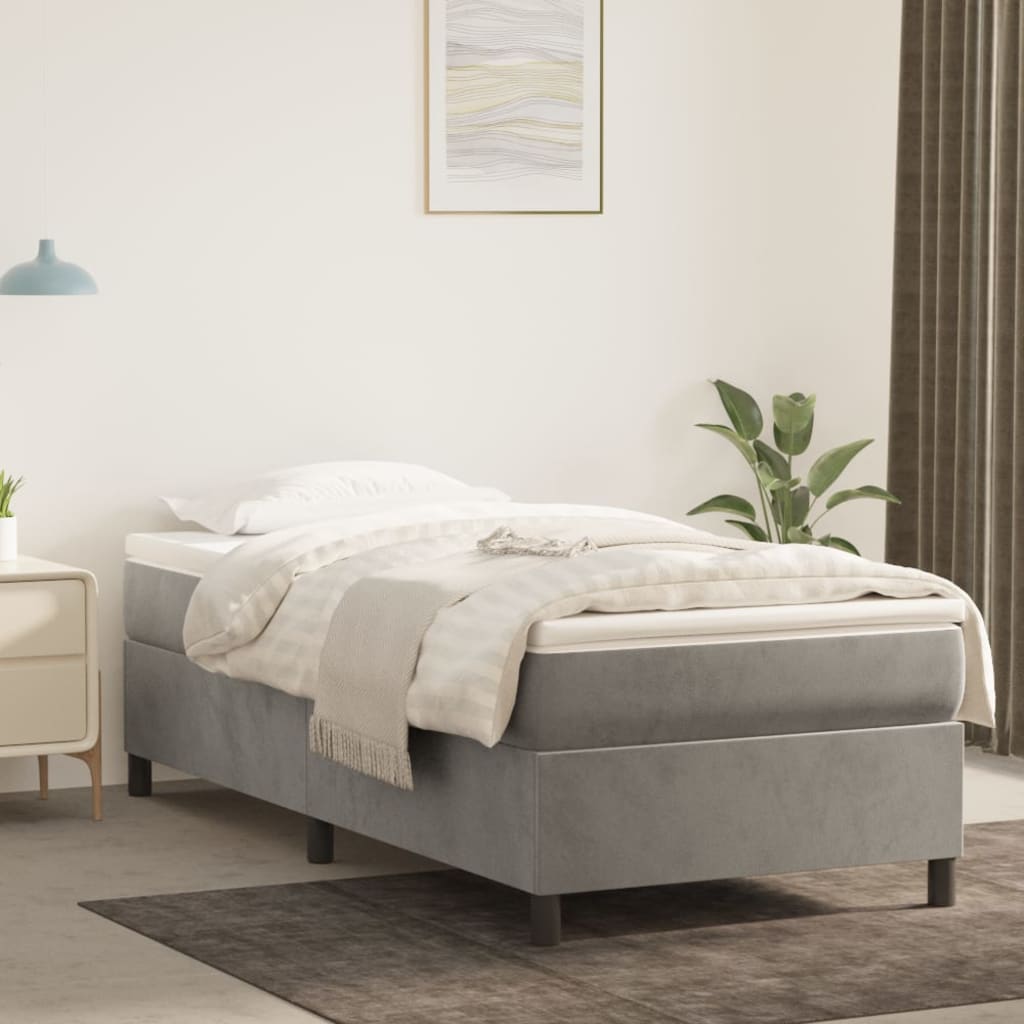 Κρεβάτι Boxspring με Στρώμα Ανοιχτό Γκρι 90x200 εκ. Βελούδινο - Pakobazaar