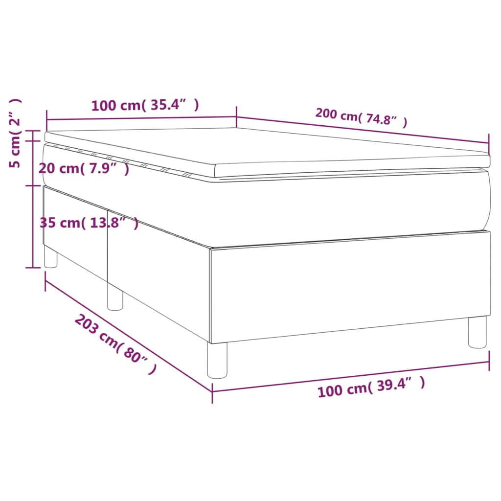 Κρεβάτι Boxspring με Στρώμα Σκούρο Γκρι 100x200 εκ. Βελούδινο