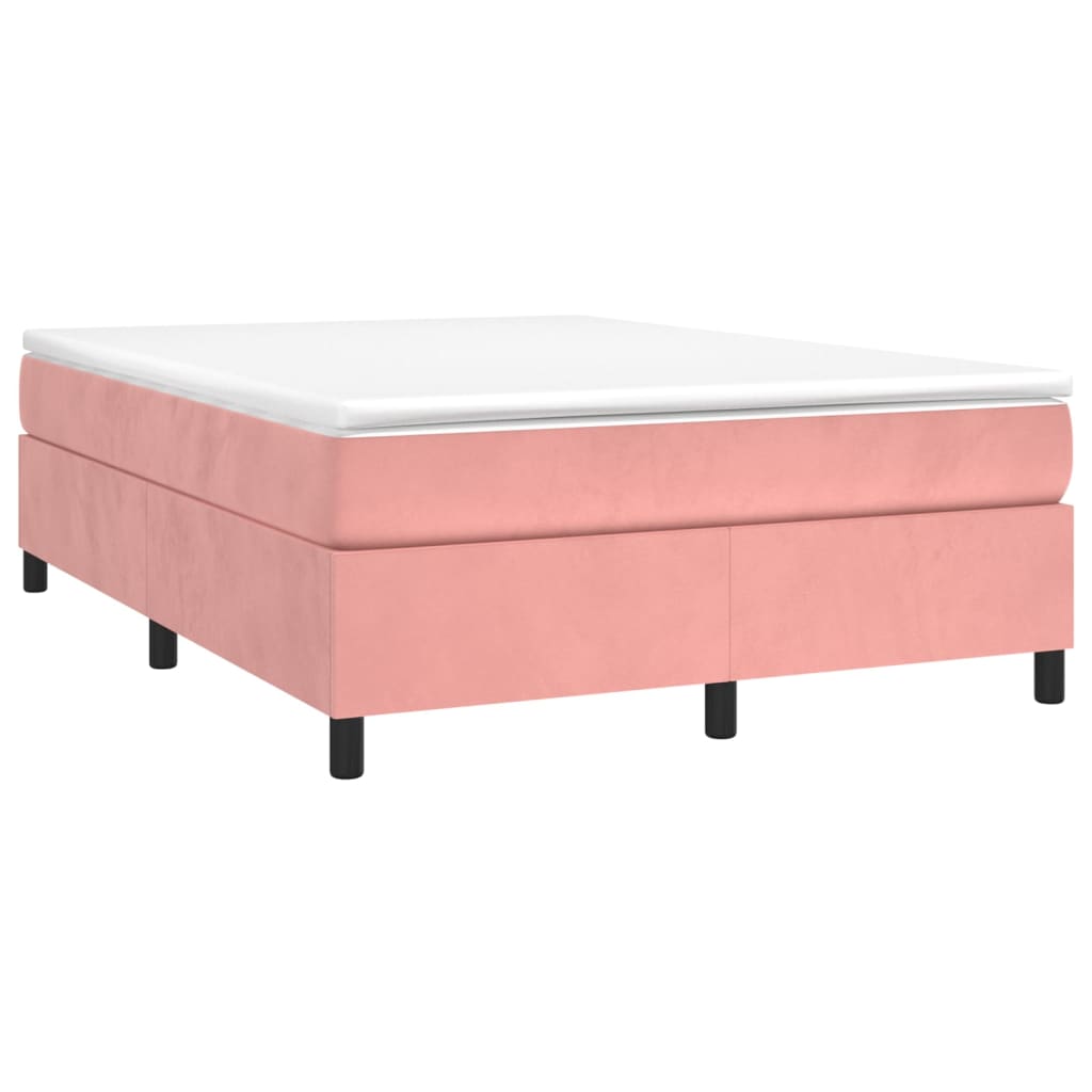 Κρεβάτι Boxspring με Στρώμα Ροζ 140x190 εκ. Βελούδινο