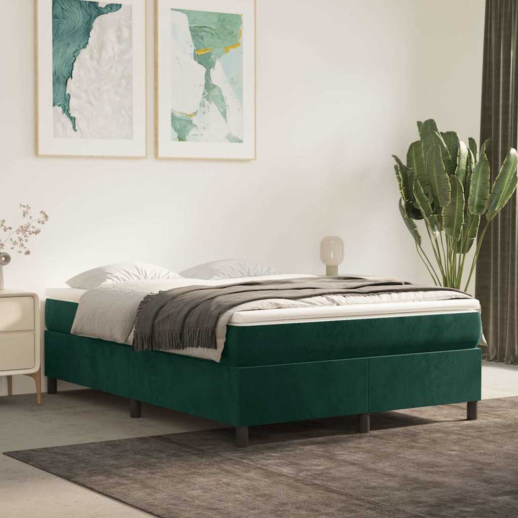 Κρεβάτι Boxspring με Στρώμα Σκούρο Πράσινο 140x200εκ. Βελούδινο
