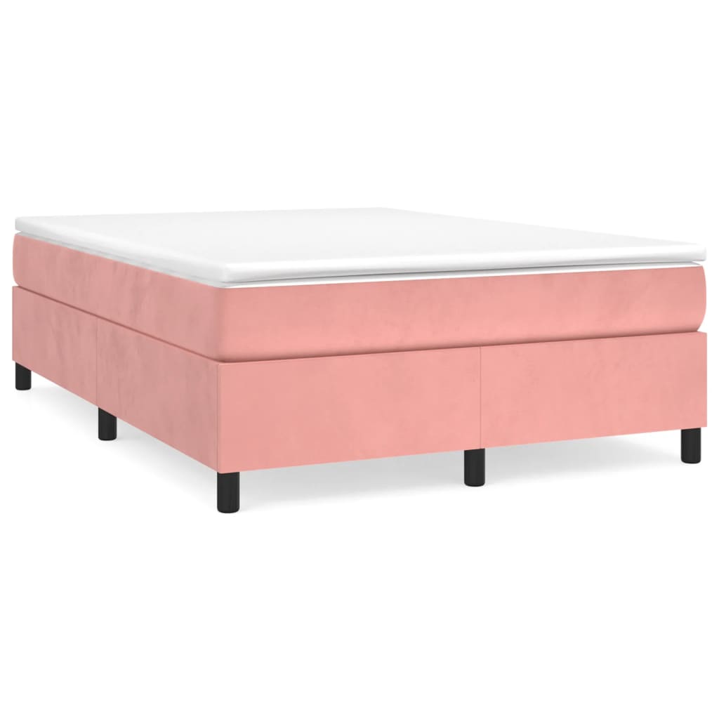 Κρεβάτι Boxspring με Στρώμα Ροζ 140x200 εκ. Βελούδινο