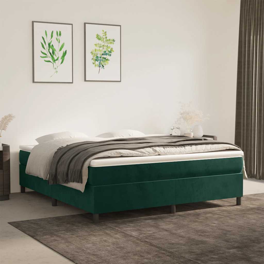 Κρεβάτι Boxspring με Στρώμα Σκούρο Πράσινο 180x200εκ. Βελούδινο