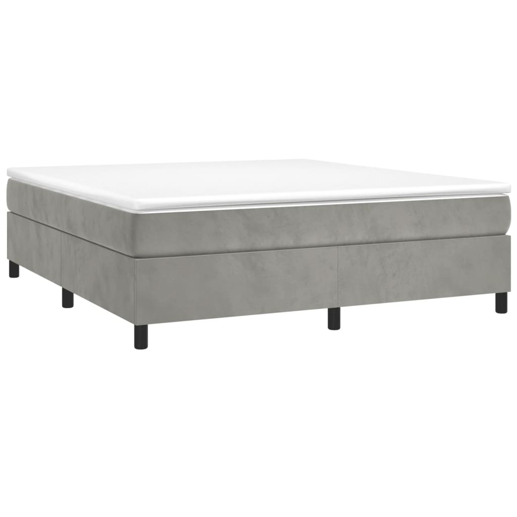 Κρεβάτι Boxspring με Στρώμα Ανοιχτό Γκρι 200x200 εκ. Βελούδινο - Pakobazaar