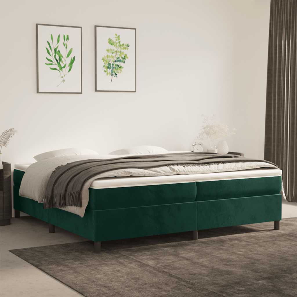 Κρεβάτι Boxspring με Στρώμα Σκούρο Πράσινο 200x200εκ. Βελούδινο