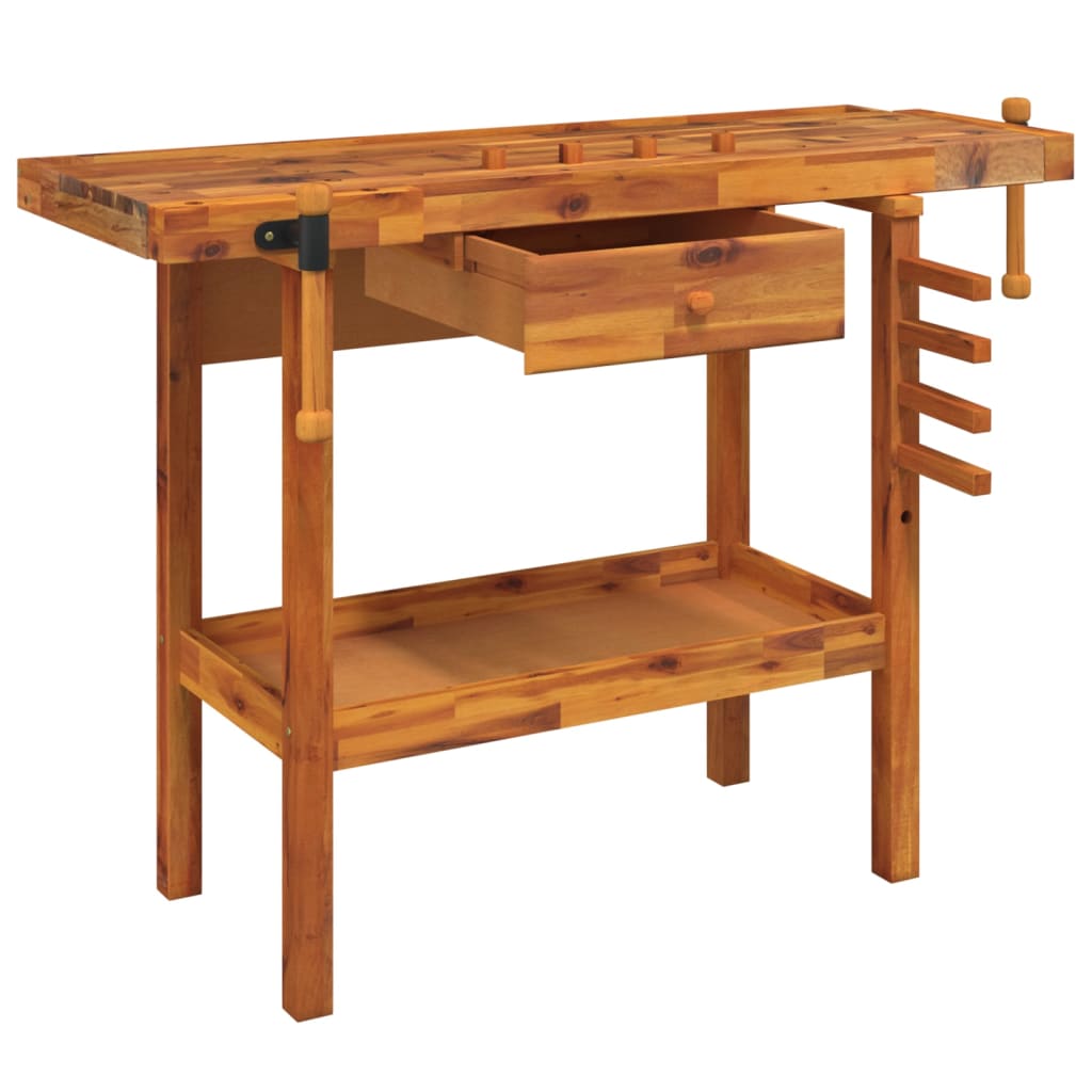 Πάγκος Εργασίας με Συρτάρι και Μέγγενες 124x52x83 εκ. από Μασίφ Ξύλο Ακακίας - Pakobazaar