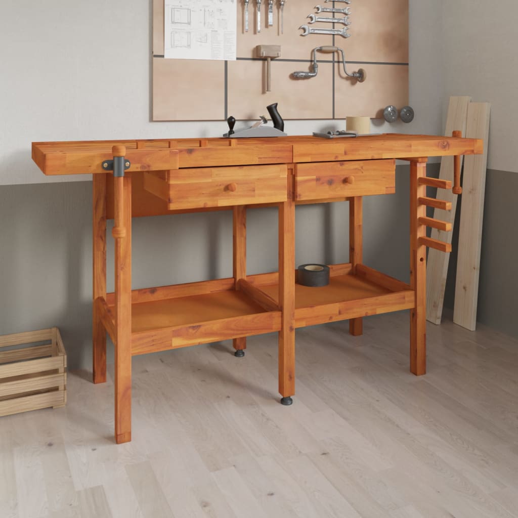 Πάγκος Εργ. Συρτάρια/ Μέγγενες 162x62x83 εκ. Μασίφ Ξύλο Ακακίας - PAKOBAZAAR