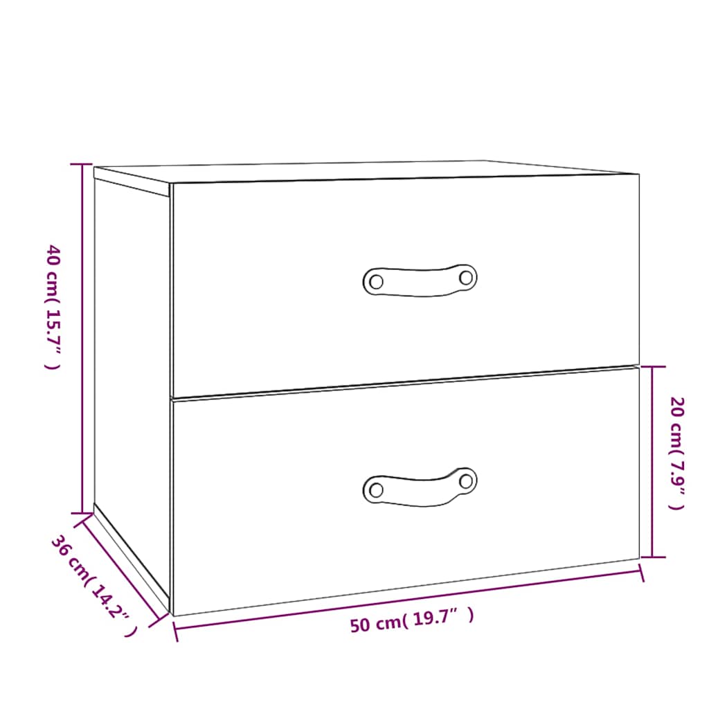 Κομοδίνα Επιτοίχια 2 Τεμ. Καφέ Μελί 50 x 36 x 40 εκ.