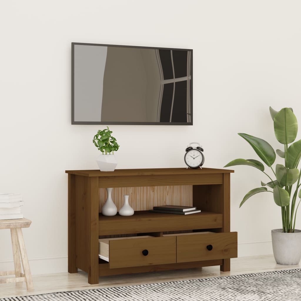 Έπιπλο Τηλεόρασης Μελί Καφέ 79x35x52 εκ. από Μασίφ Ξύλο Πεύκου - Pakobazaar