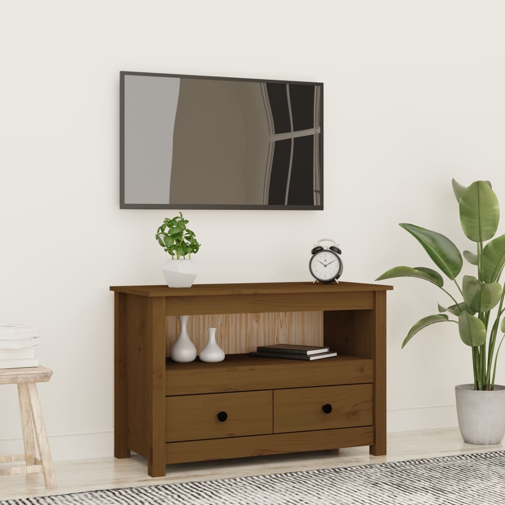 Έπιπλο Τηλεόρασης Μελί Καφέ 79x35x52 εκ. από Μασίφ Ξύλο Πεύκου - Pakobazaar
