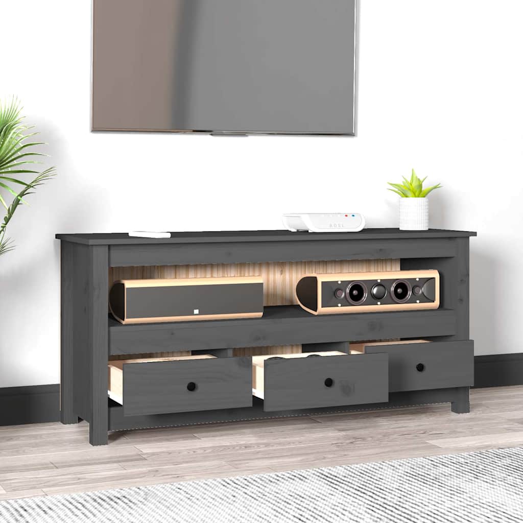 Έπιπλο Τηλεόρασης Γκρι 114x35x52εκ. από Μασίφ Ξύλο Πεύκου - Pakobazaar