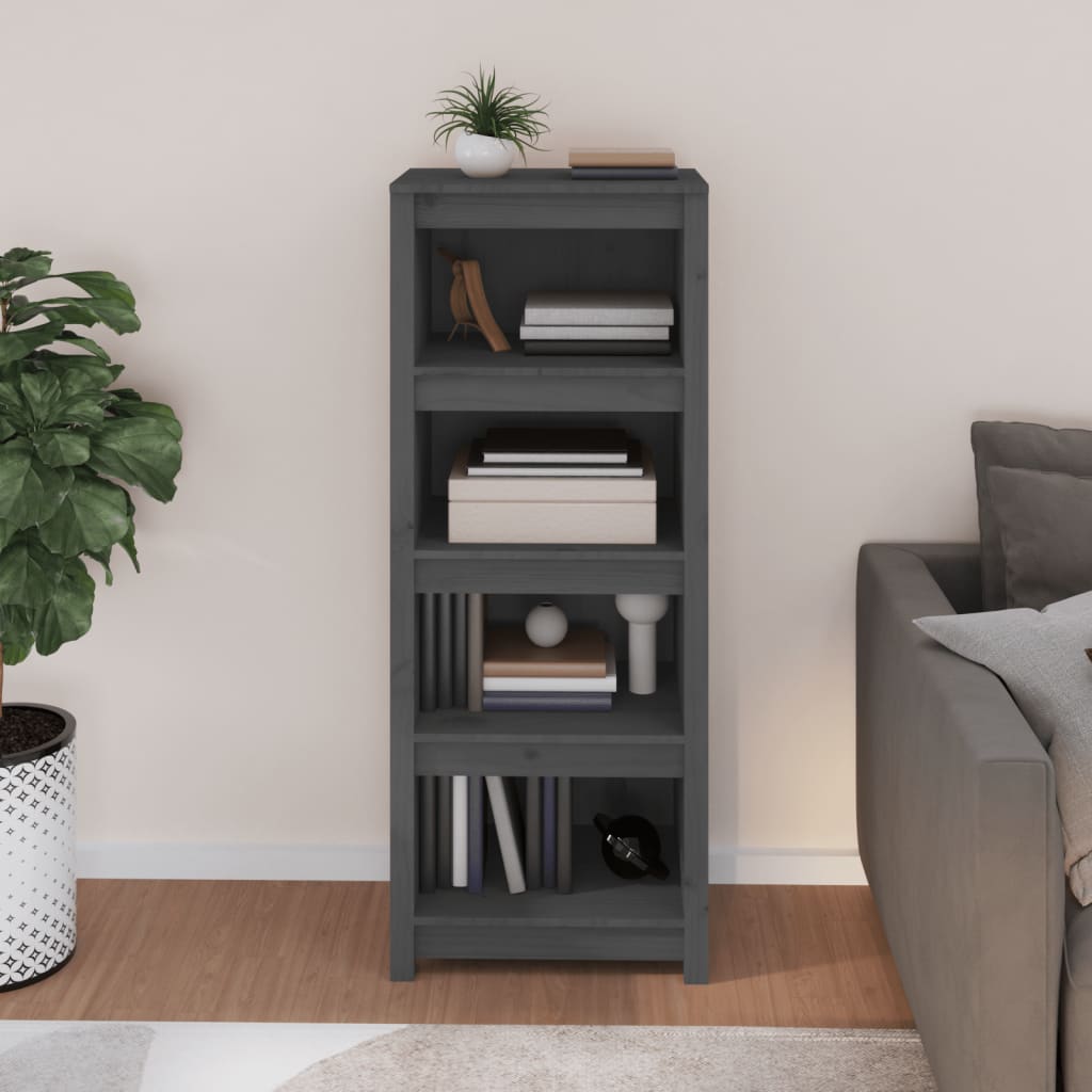 Βιβλιοθήκη Γκρι 50x35x125,5 εκ. από Μασίφ Ξύλο Πεύκου
