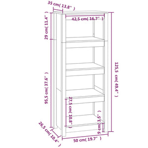 Βιβλιοθήκη Γκρι 50x35x125,5 εκ. από Μασίφ Ξύλο Πεύκου