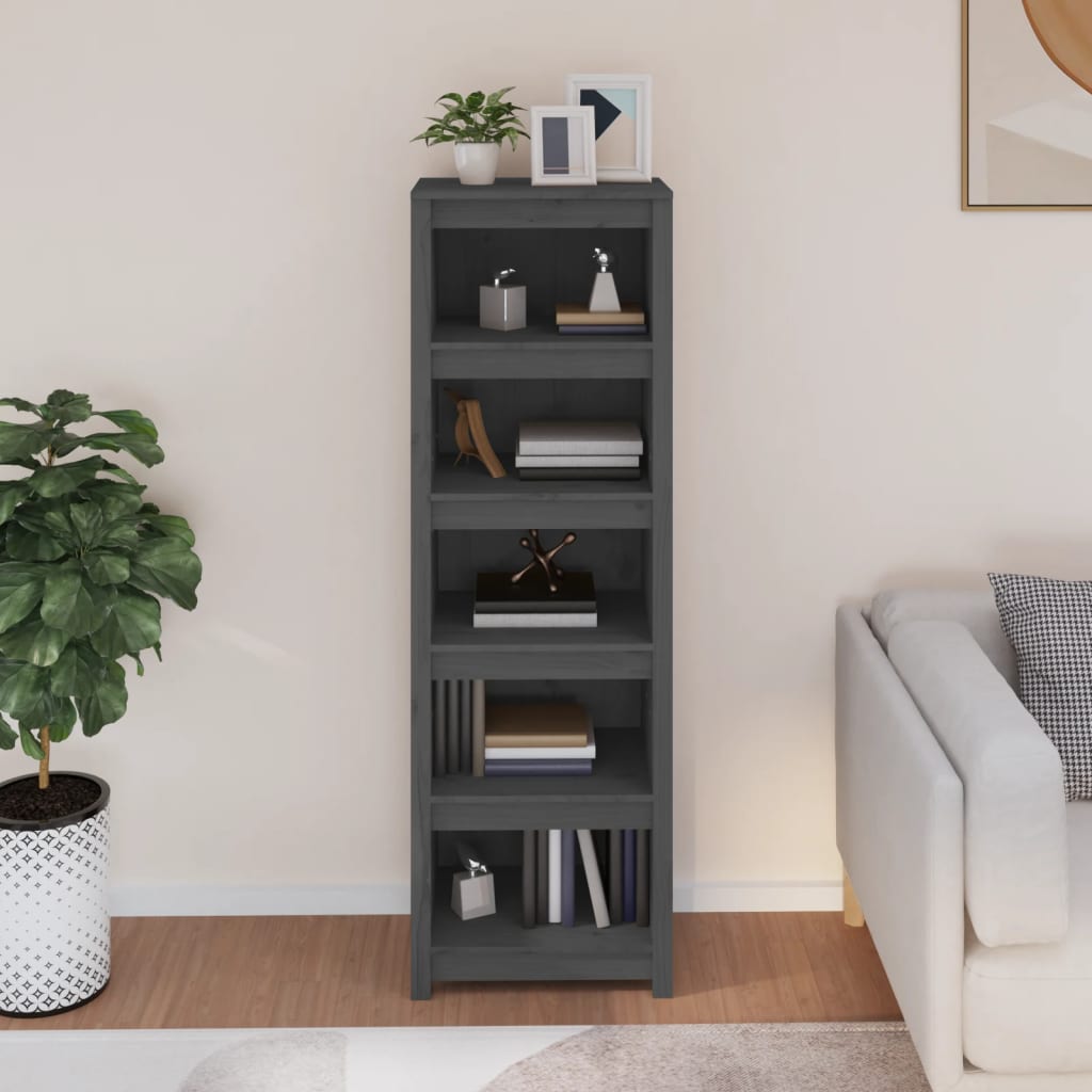 Βιβλιοθήκη Γκρι 50 x 35 x 154 εκ. από Μασίφ Ξύλο Πεύκου