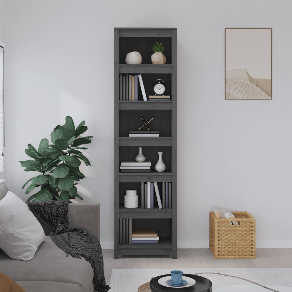 Βιβλιοθήκη Γκρι 50x35x183 εκ. από Μασίφ Ξύλο Πεύκου