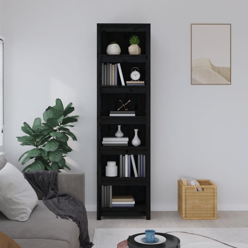 Βιβλιοθήκη Μαύρη 50x35x183 εκ. από Μασίφ Ξύλο Πεύκου
