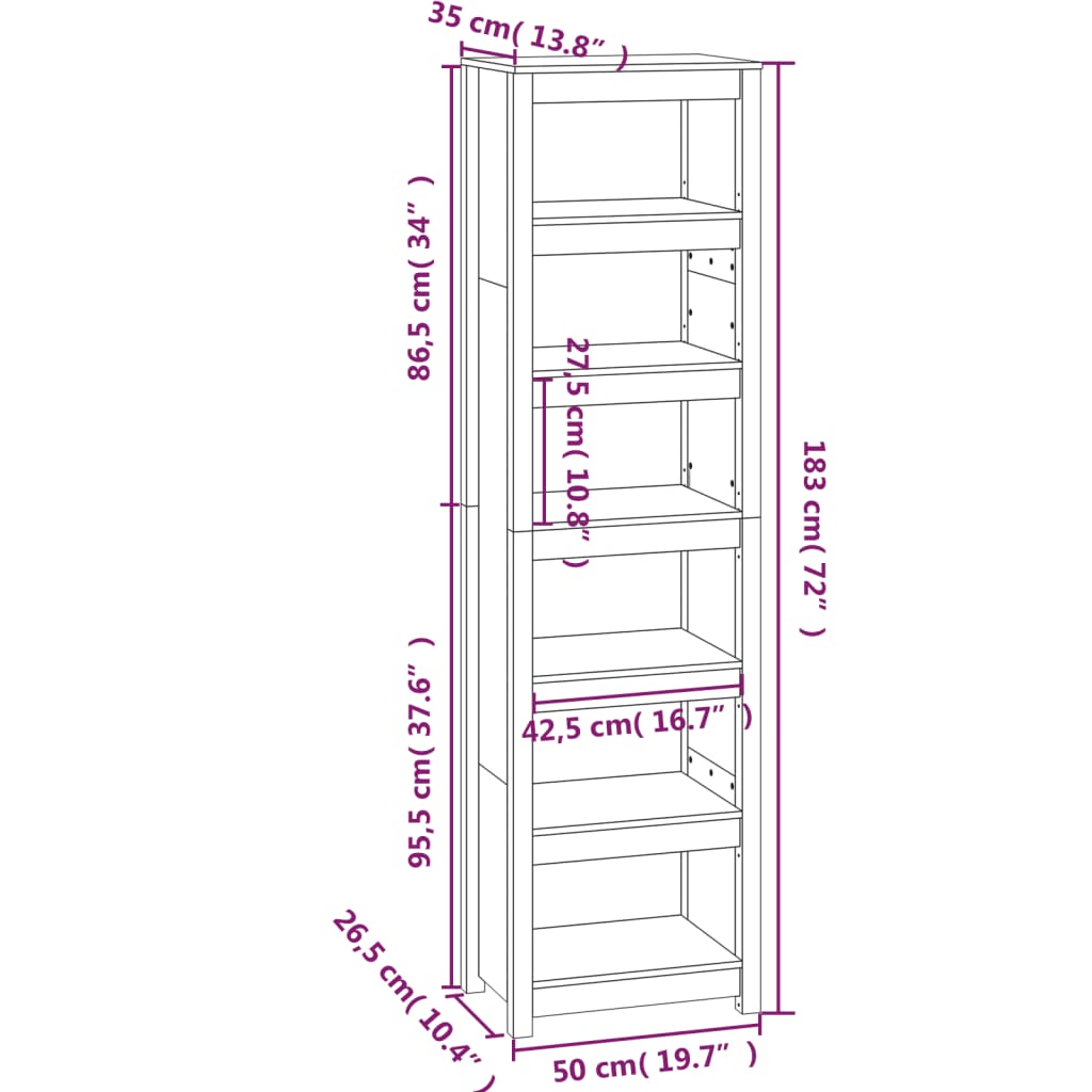 Βιβλιοθήκη Μαύρη 50x35x183 εκ. από Μασίφ Ξύλο Πεύκου