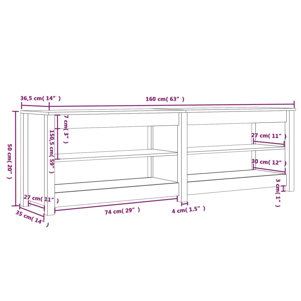 Παπουτσοθήκη Γκρι 160 x 36,5 x 50 εκ. από Μασίφ Ξύλο Πεύκου