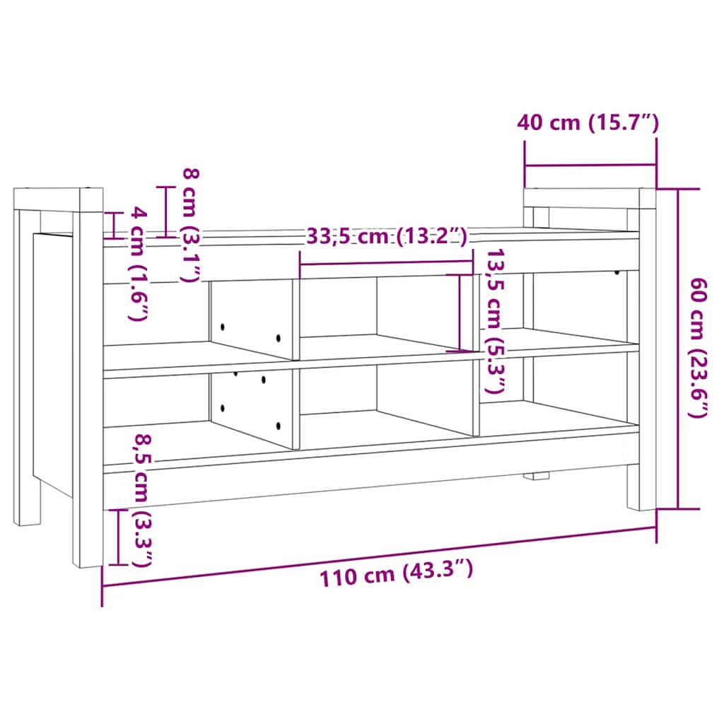 Πάγκος Εργασίας Μελί Καφέ 110x40x60 εκ. Μασίφ Ξύλο Πεύκο