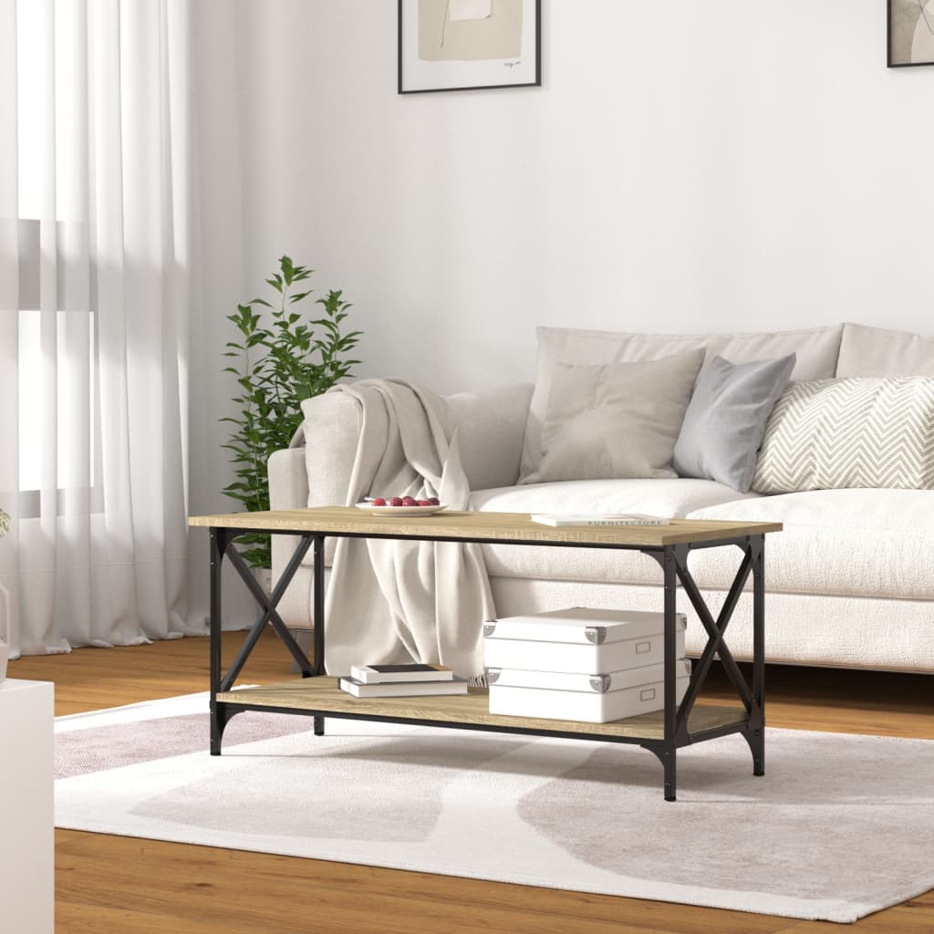 Τραπεζάκι Σαλονιού Sonoma Δρυς 100x45x45εκ. Επεξ. Ξύλο+Σίδηρος - Pakobazaar